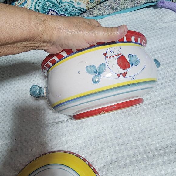 ITALIAN EUC BIRDIE CASSAROLE DISH WITH LID CERAMIC - Picture 6 of 9
